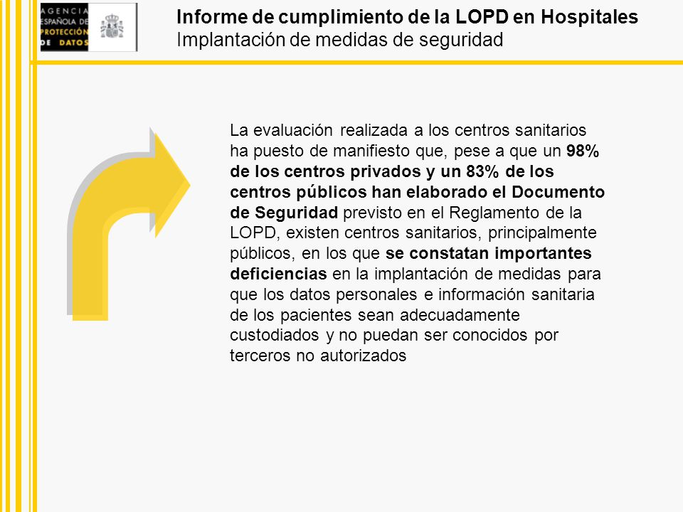 Informe de cumplimiento de la LOPD en Hospitales Implantación de medidas de seguridad