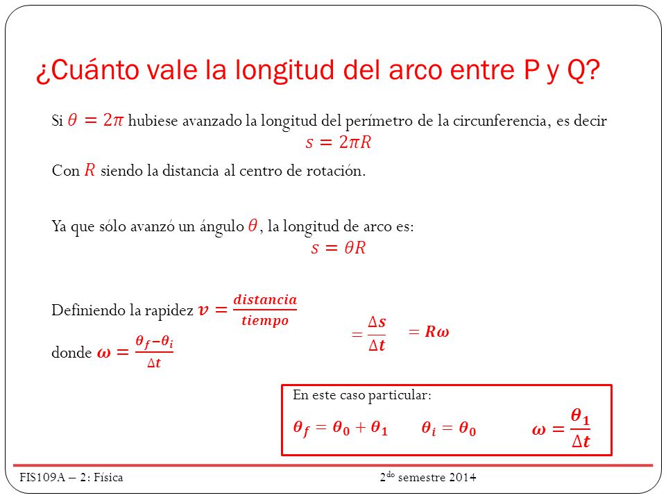 ¿Cuánto vale la longitud del arco entre P y Q