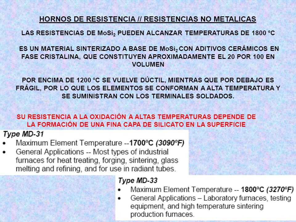 LAS RESISTENCIAS DE MoSi2 PUEDEN ALCANZAR TEMPERATURAS DE 1800 °C