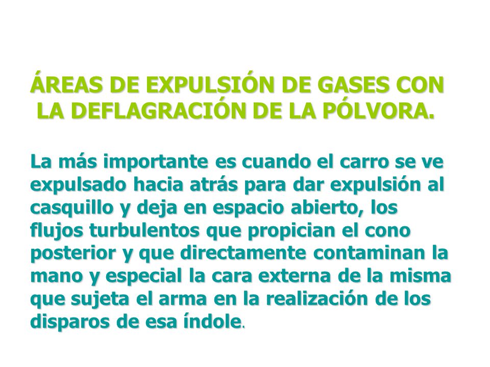 ÁREAS DE EXPULSIÓN DE GASES CON LA DEFLAGRACIÓN DE LA PÓLVORA.