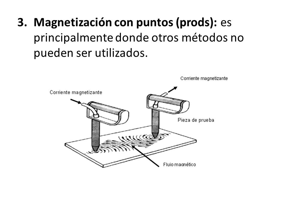 Magnetización con puntos (prods): es principalmente donde otros métodos no pueden ser utilizados.