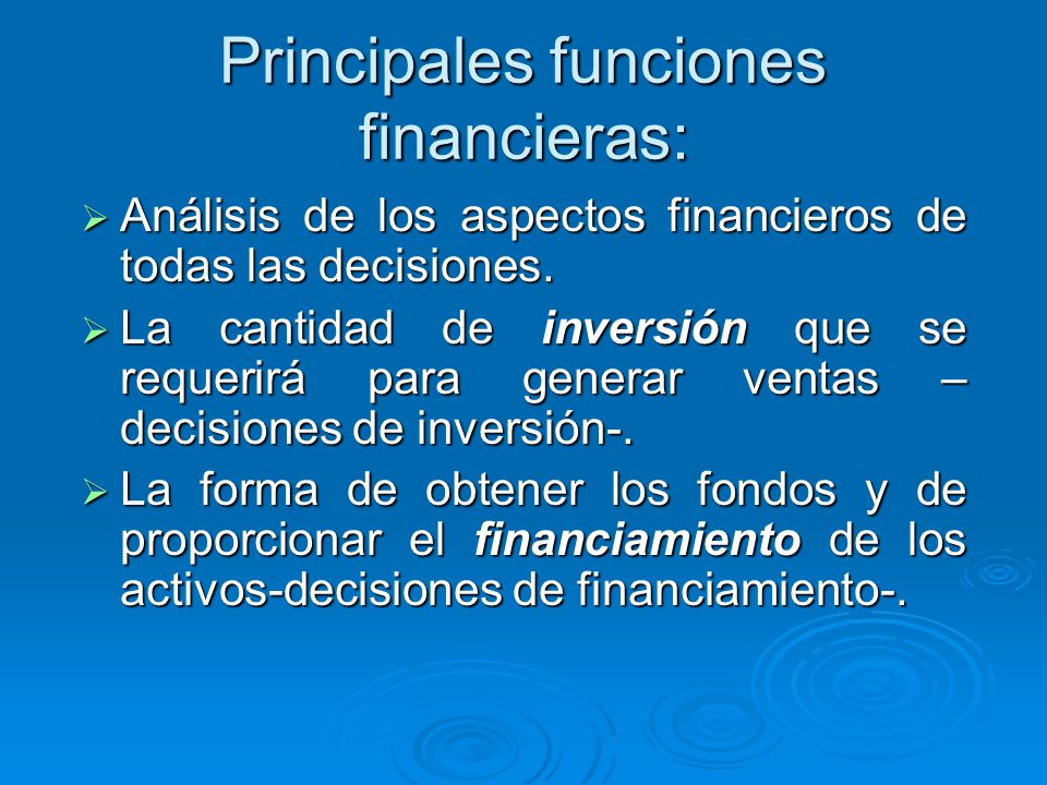 Principales funciones financieras: