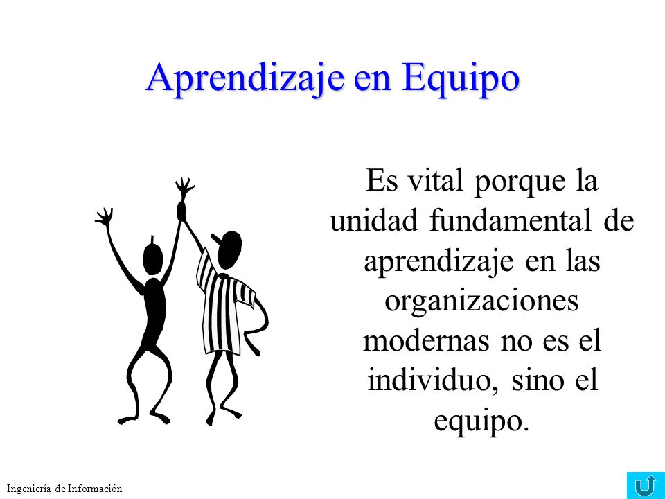 Aprendizaje en Equipo Es vital porque la unidad fundamental de aprendizaje en las organizaciones modernas no es el individuo, sino el equipo.
