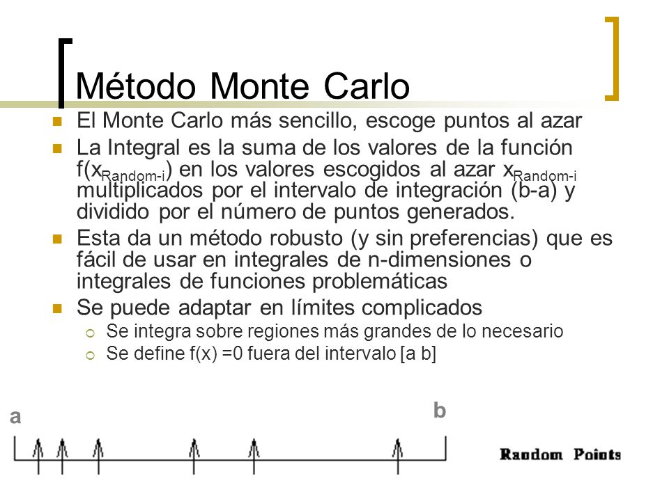 Método Monte Carlo El Monte Carlo más sencillo, escoge puntos al azar