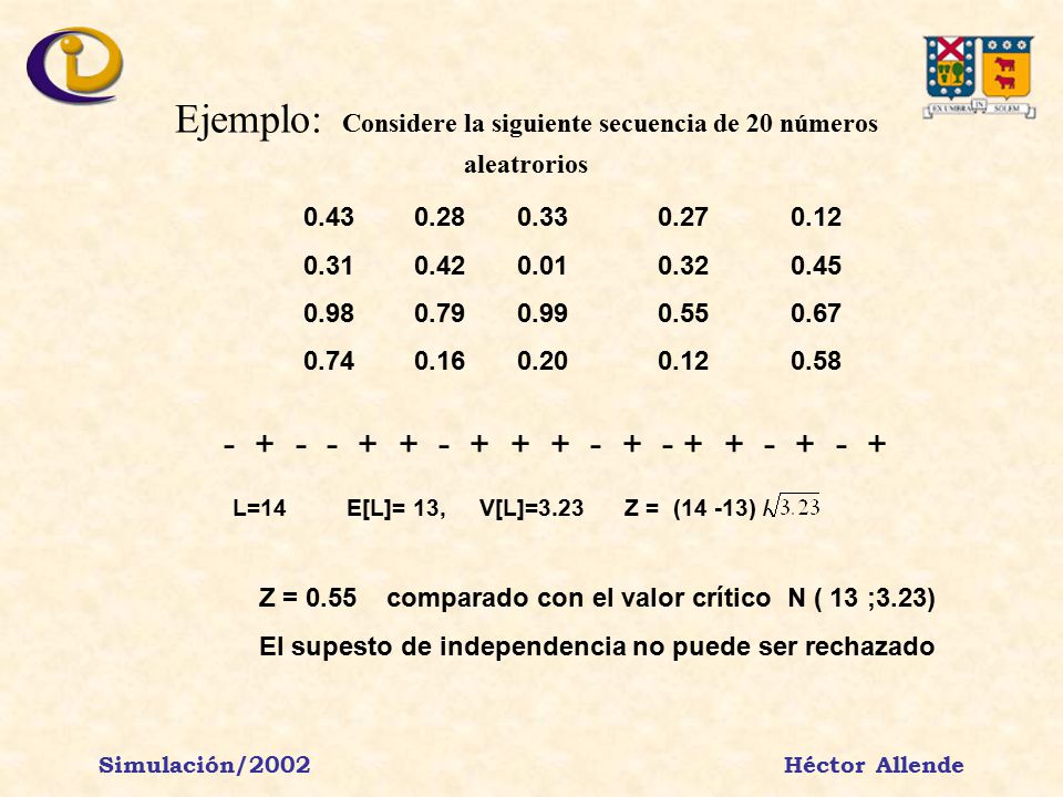 Ejemplo: Considere la siguiente secuencia de 20 números aleatrorios