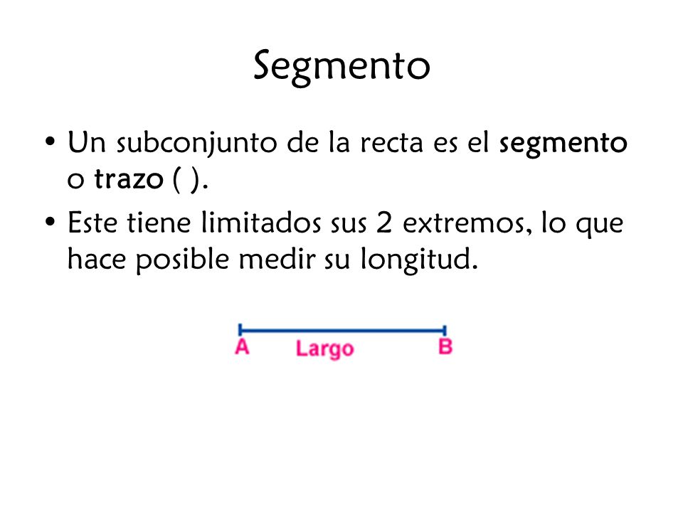 Segmento Un subconjunto de la recta es el segmento o trazo ( ).