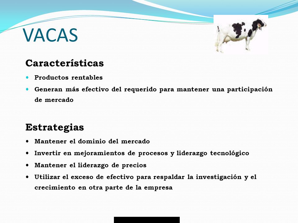 VACAS Características Estrategias Productos rentables