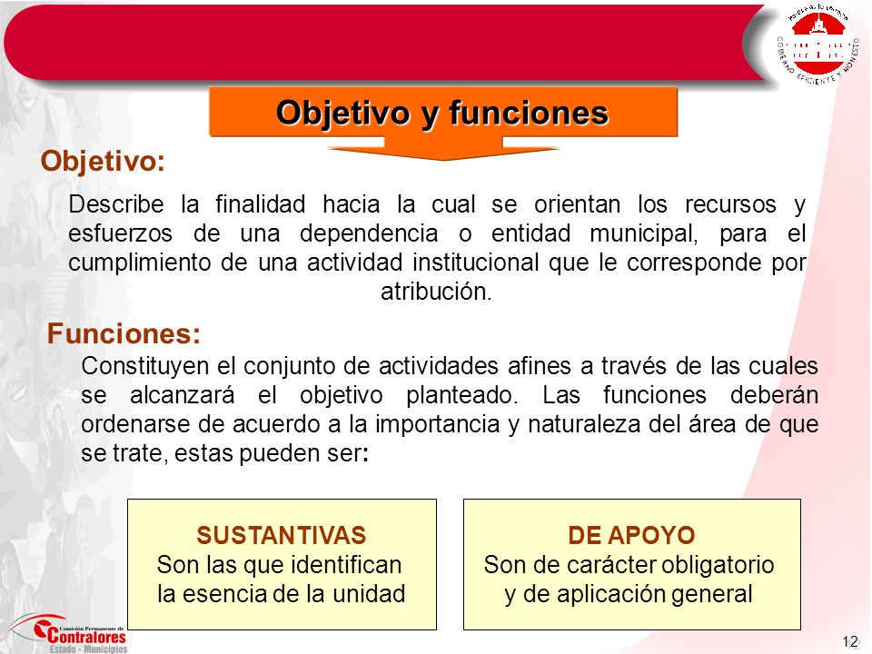 Objetivo y funciones Objetivo: Funciones: