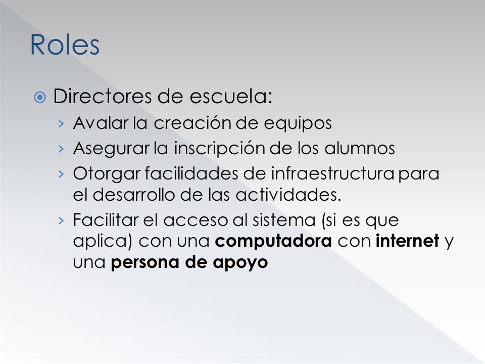 Roles Directores de escuela: Avalar la creación de equipos