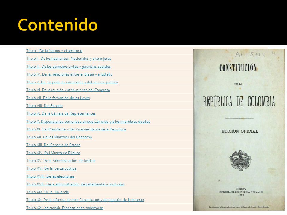 Contenido Título I. De la Nación y el territorio