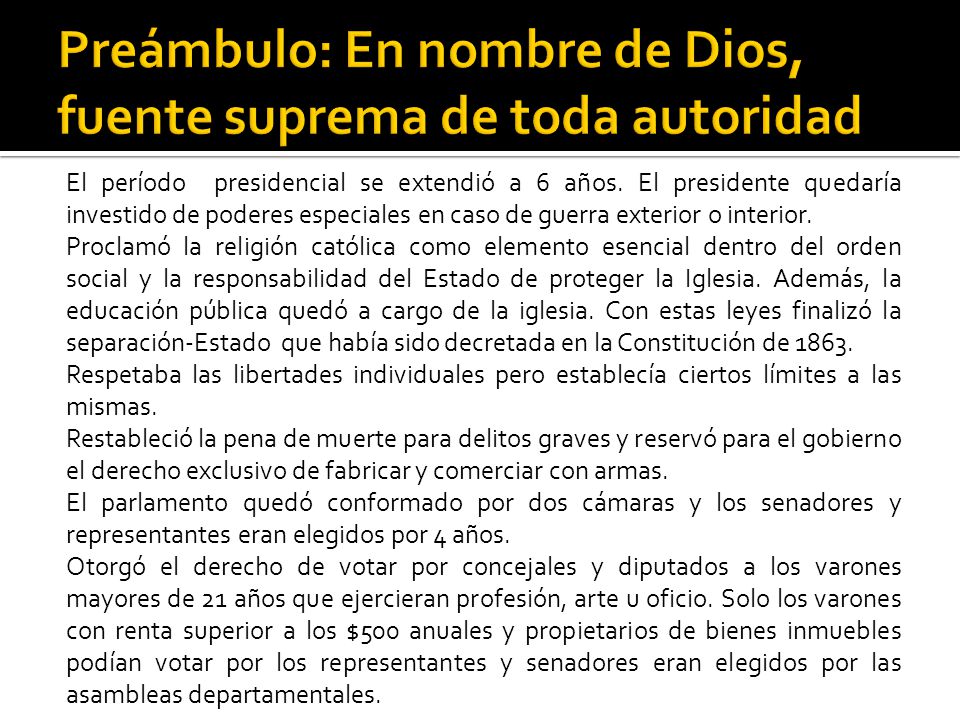 Preámbulo: En nombre de Dios, fuente suprema de toda autoridad
