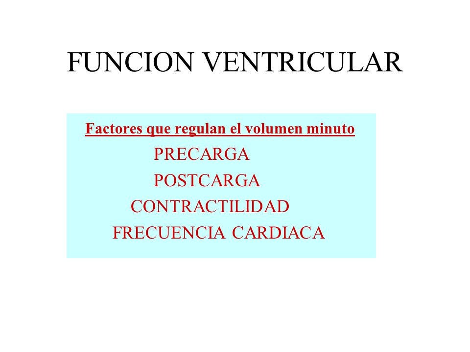 FUNCION VENTRICULAR Factores que regulan el volumen minuto PRECARGA