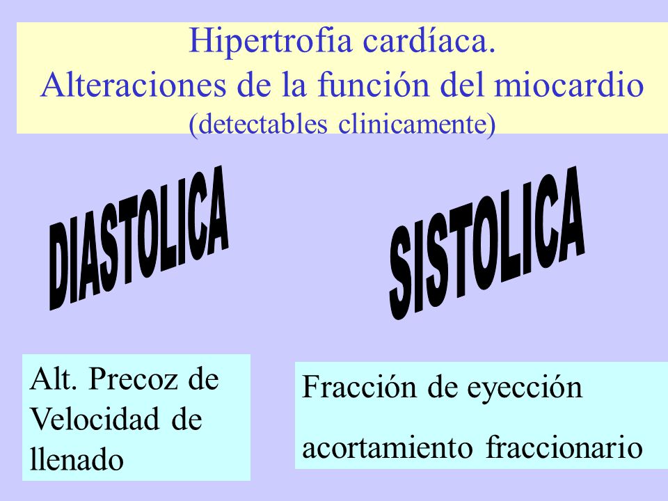 Hipertrofia cardíaca. Alteraciones de la función del miocardio (detectables clinicamente)