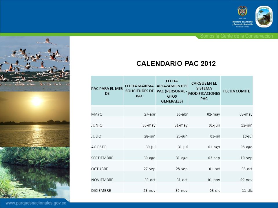 CALENDARIO PAC 2012 PAC PARA EL MES DE FECHA MAXIMA SOLICITUDES DE PAC