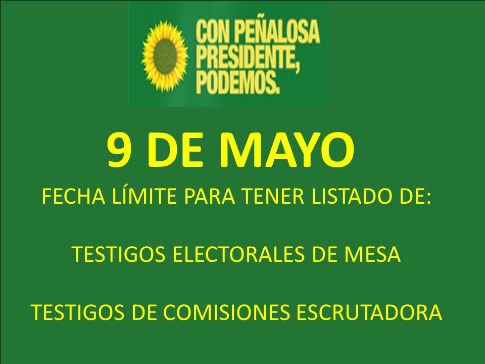 9 DE MAYO FECHA LÍMITE PARA TENER LISTADO DE: