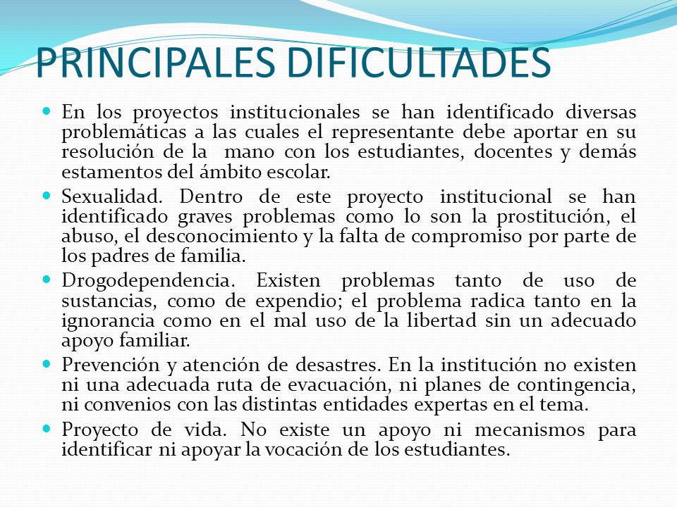 PRINCIPALES DIFICULTADES