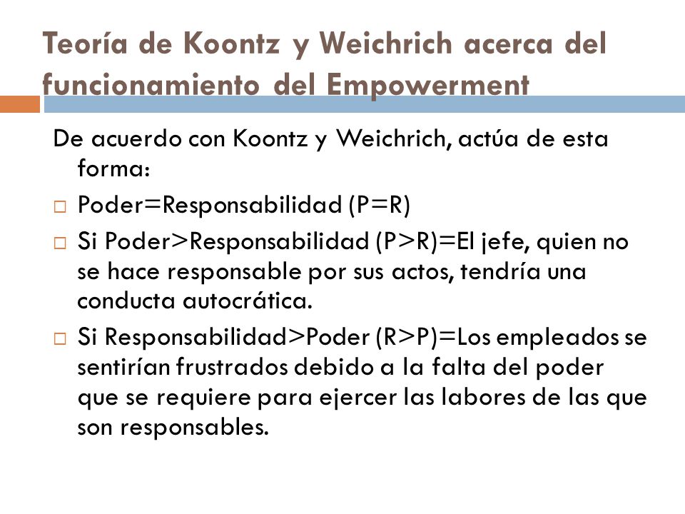 Teoría de Koontz y Weichrich acerca del funcionamiento del Empowerment
