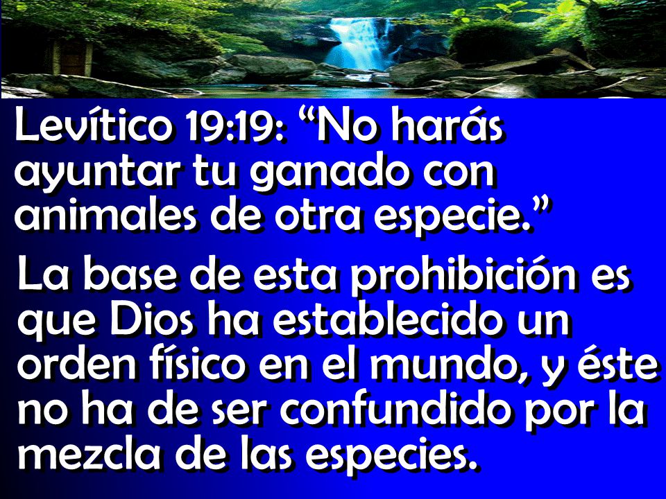 Levítico 19:19: No harás ayuntar tu ganado con animales de otra especie.
