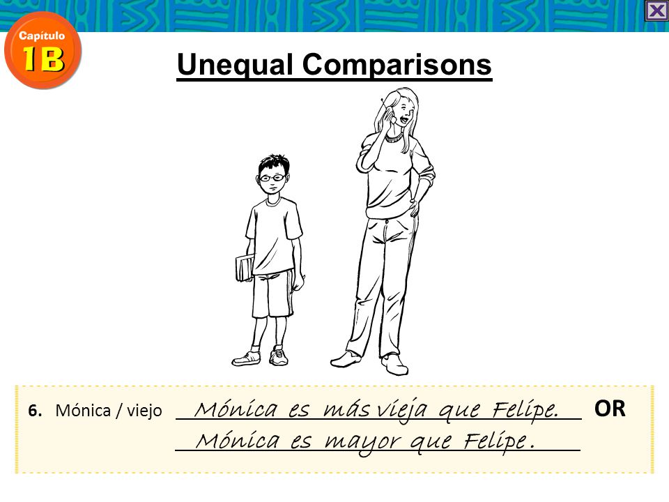 Unequal Comparisons Mónica es mayor que Felipe . ﻿