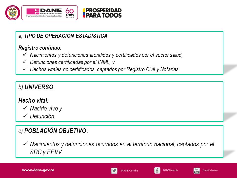Diseño estadístico: b) UNIVERSO: Hecho vital: Nacido vivo y Defunción.
