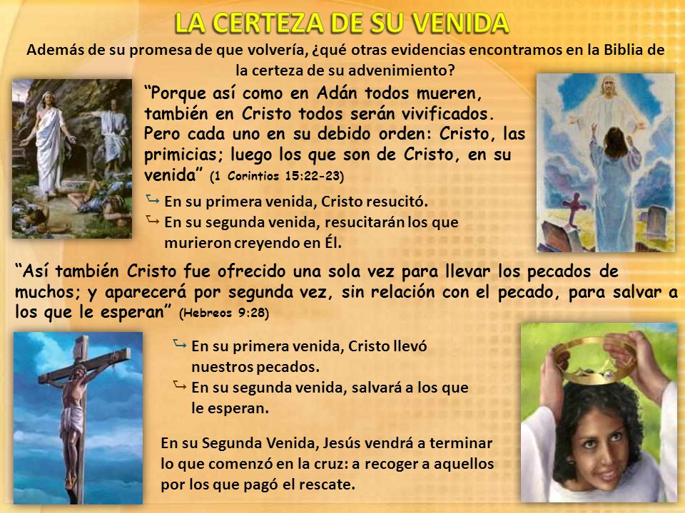 LA CERTEZA DE SU VENIDA Además de su promesa de que volvería, ¿qué otras evidencias encontramos en la Biblia de la certeza de su advenimiento