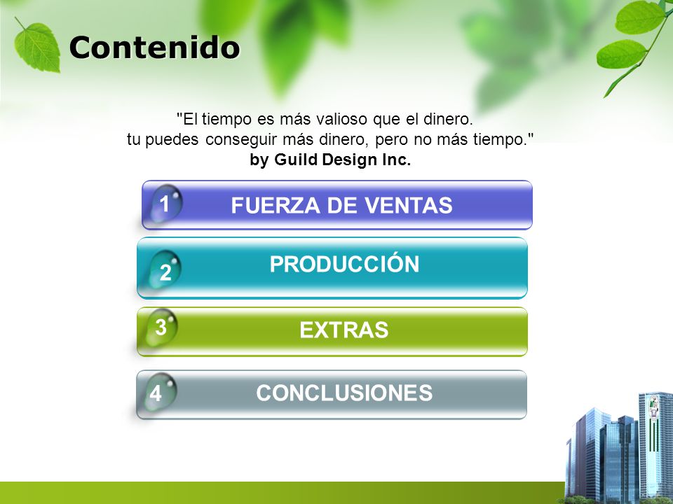 Contenido 1 FUERZA DE VENTAS PRODUCCIÓN 2 3 EXTRAS 4 CONCLUSIONES