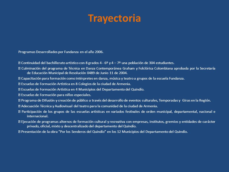 Trayectoria Programas Desarrollados por Fundanza en el año