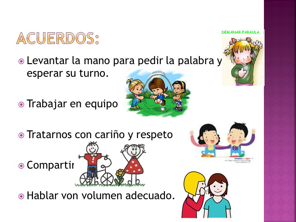 Acuerdos: Levantar la mano para pedir la palabra y esperar su turno.