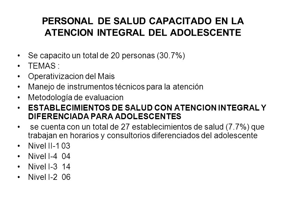 PERSONAL DE SALUD CAPACITADO EN LA ATENCION INTEGRAL DEL ADOLESCENTE