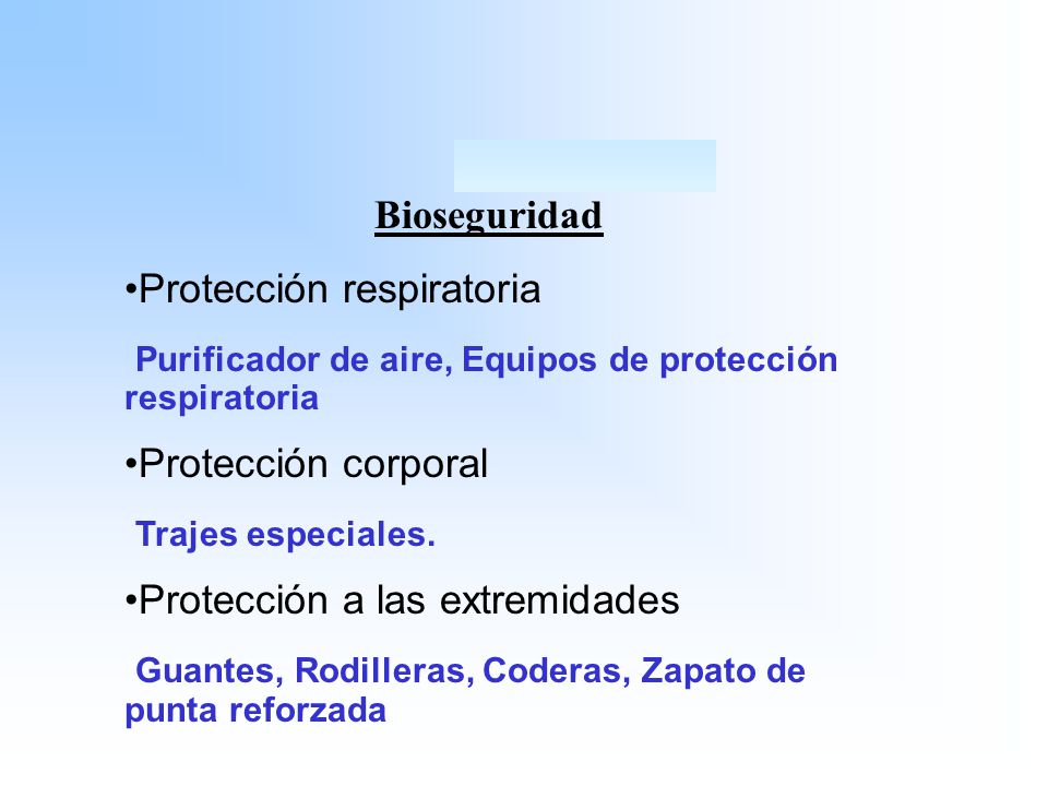 Bioseguridad Protección respiratoria. Purificador de aire, Equipos de protección respiratoria. Protección corporal.