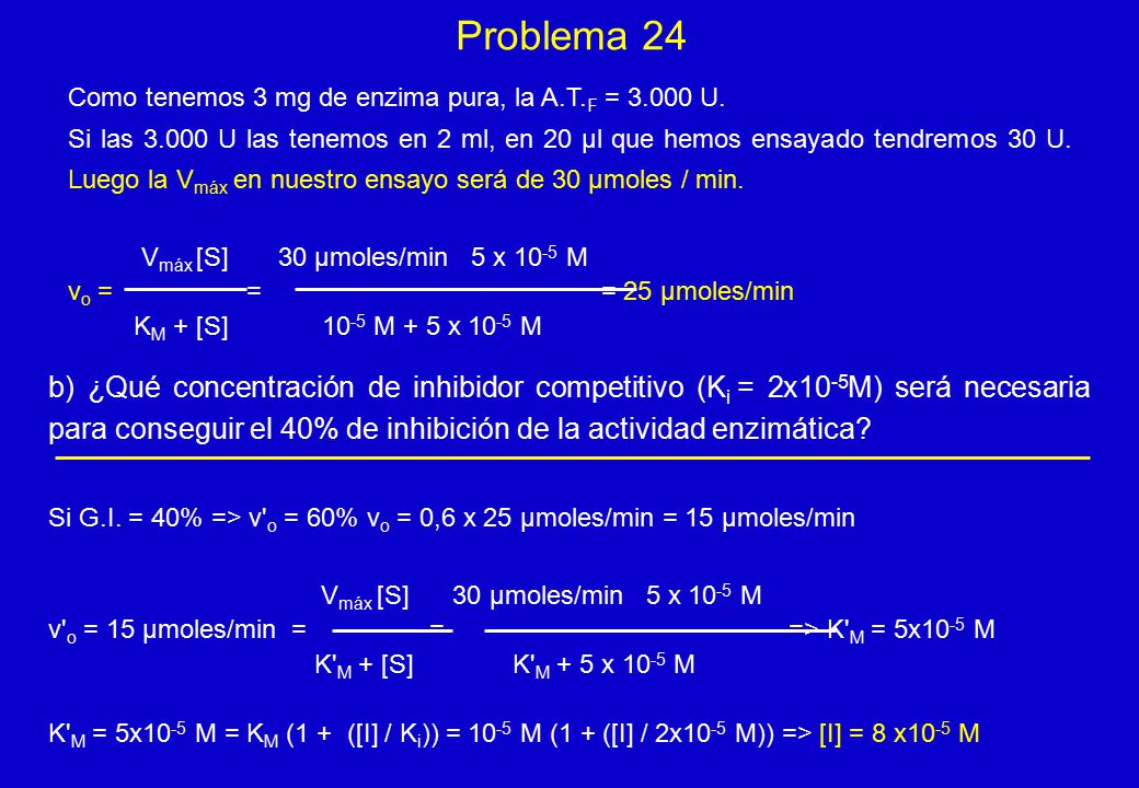 Problema 24 Como tenemos 3 mg de enzima pura, la A.T.F = U.
