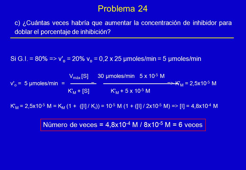Número de veces = 4,8x10-4 M / 8x10-5 M = 6 veces