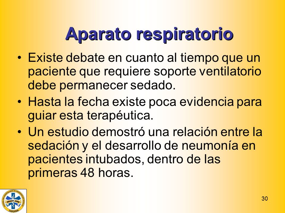 Aparato respiratorio Existe debate en cuanto al tiempo que un paciente que requiere soporte ventilatorio debe permanecer sedado.
