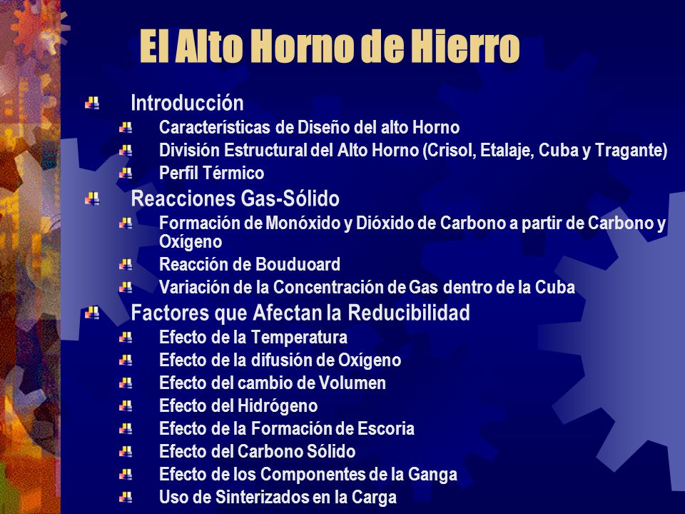 El Alto Horno de Hierro Introducción Reacciones Gas-Sólido