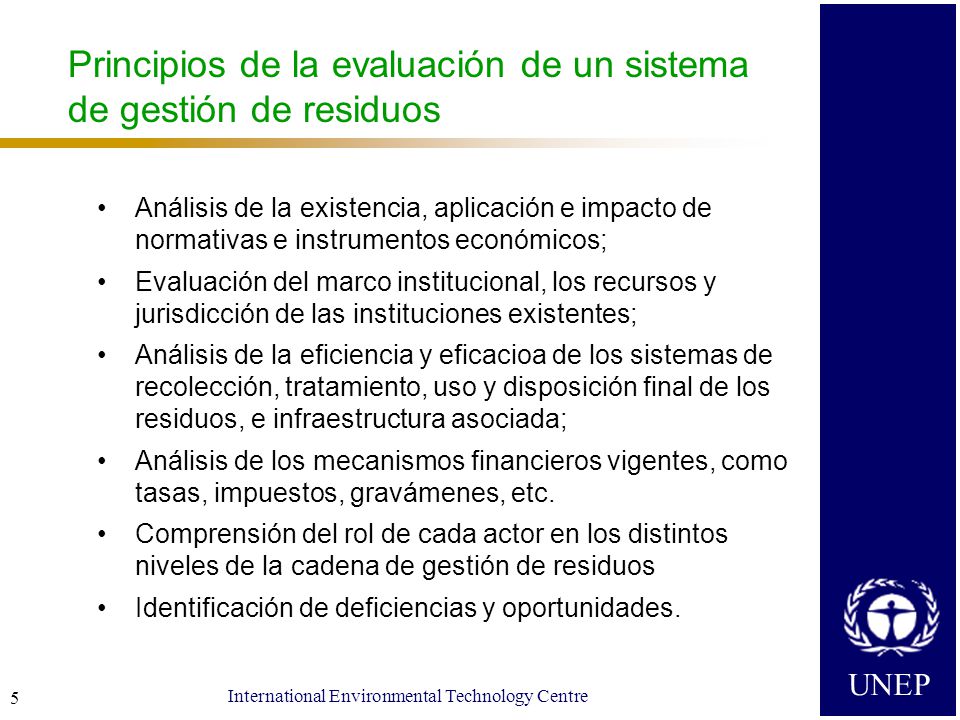 Principios de la evaluación de un sistema de gestión de residuos