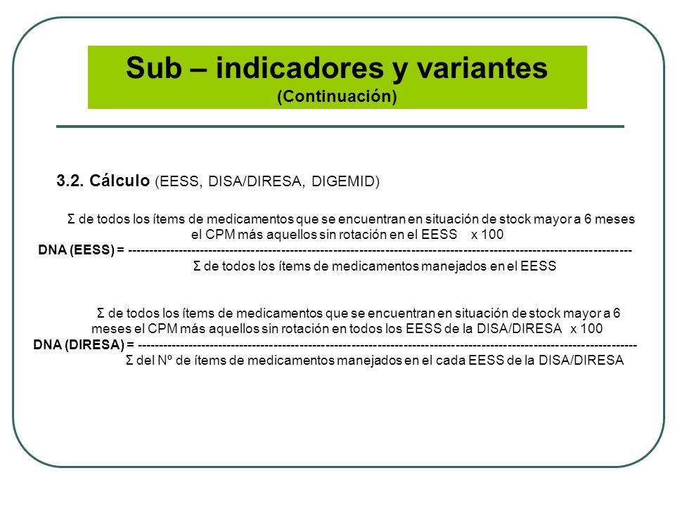 Sub – indicadores y variantes (Continuación)