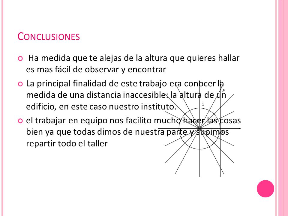 Conclusiones Ha medida que te alejas de la altura que quieres hallar es mas fácil de observar y encontrar.