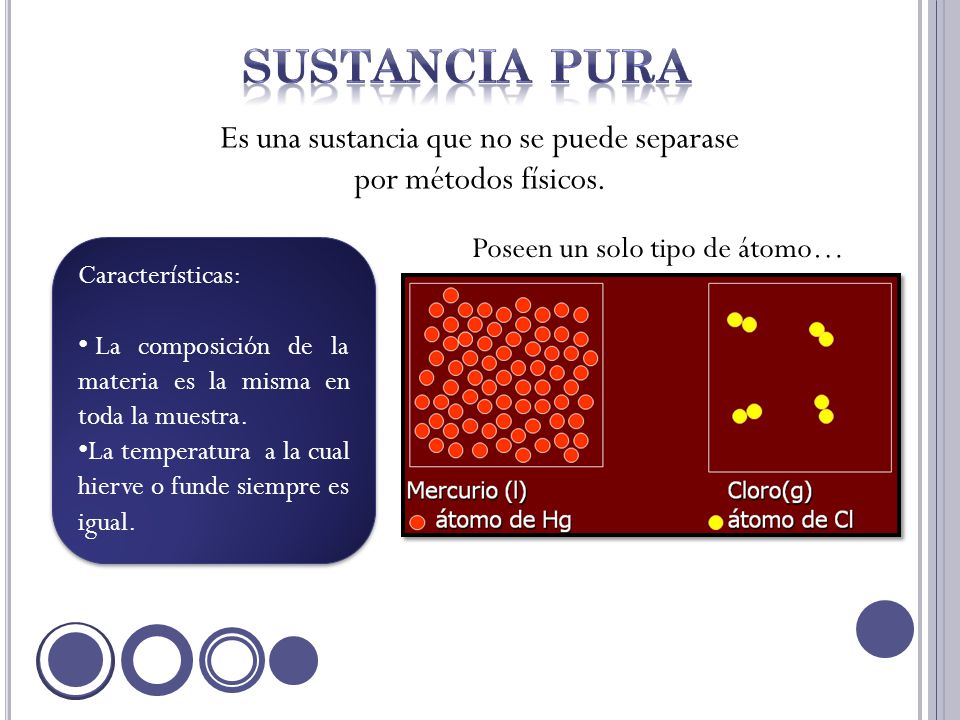 Es una sustancia que no se puede separase por métodos físicos.