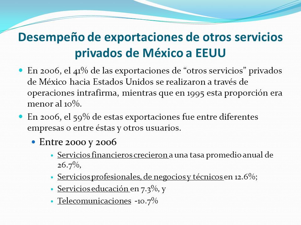 Desempeño de exportaciones de otros servicios privados de México a EEUU