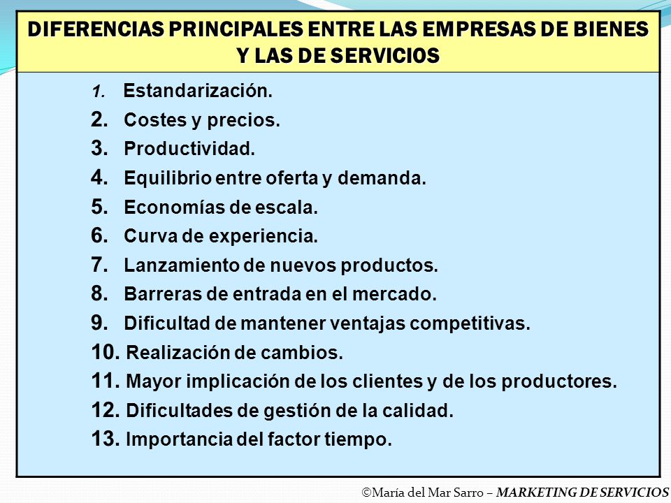 DIFERENCIAS PRINCIPALES ENTRE LAS EMPRESAS DE BIENES Y LAS DE SERVICIOS