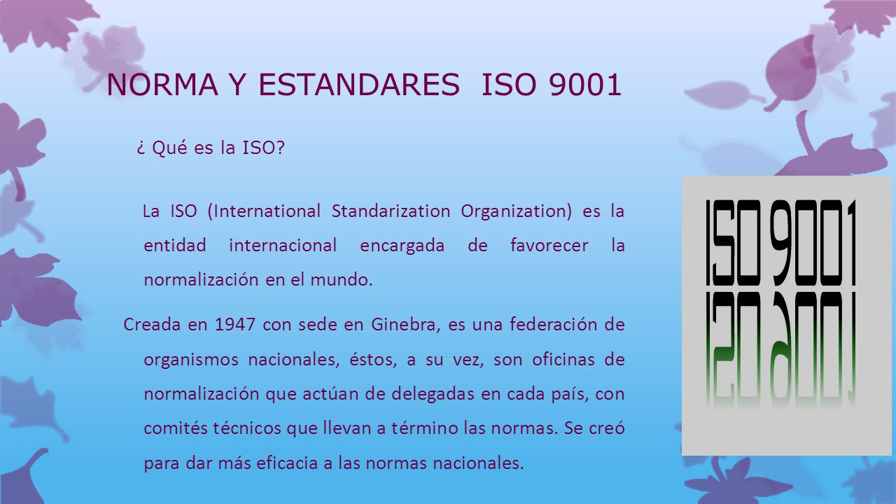 NORMA Y ESTANDARES ISO 9001 ¿ Qué es la ISO