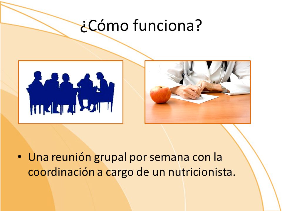 ¿Cómo funciona Una reunión grupal por semana con la coordinación a cargo de un nutricionista.