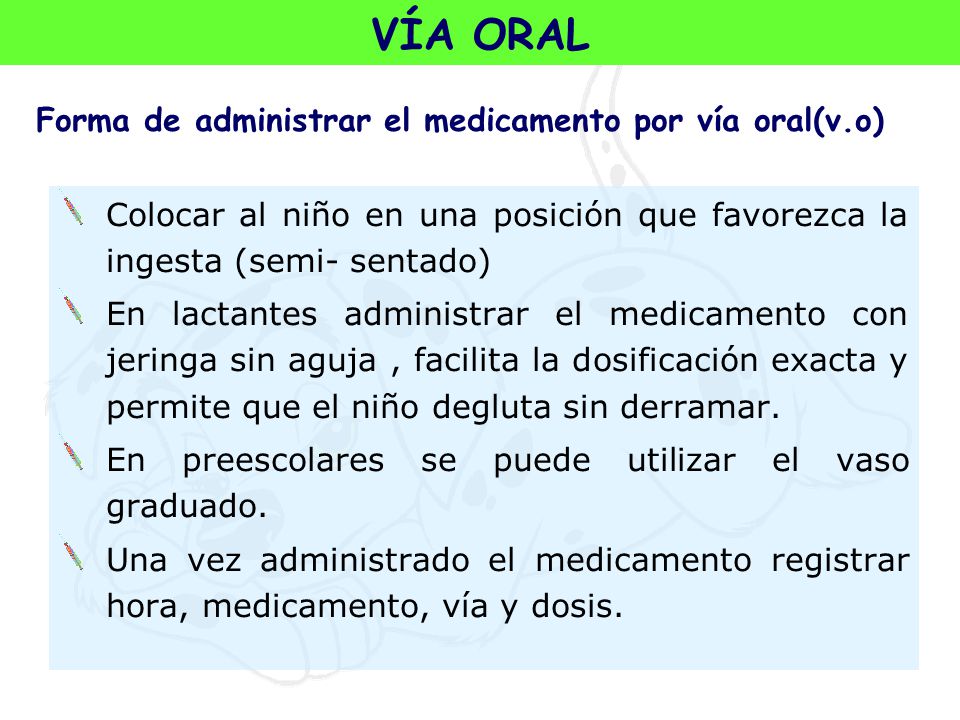 Forma de administrar el medicamento por vía oral(v.o)