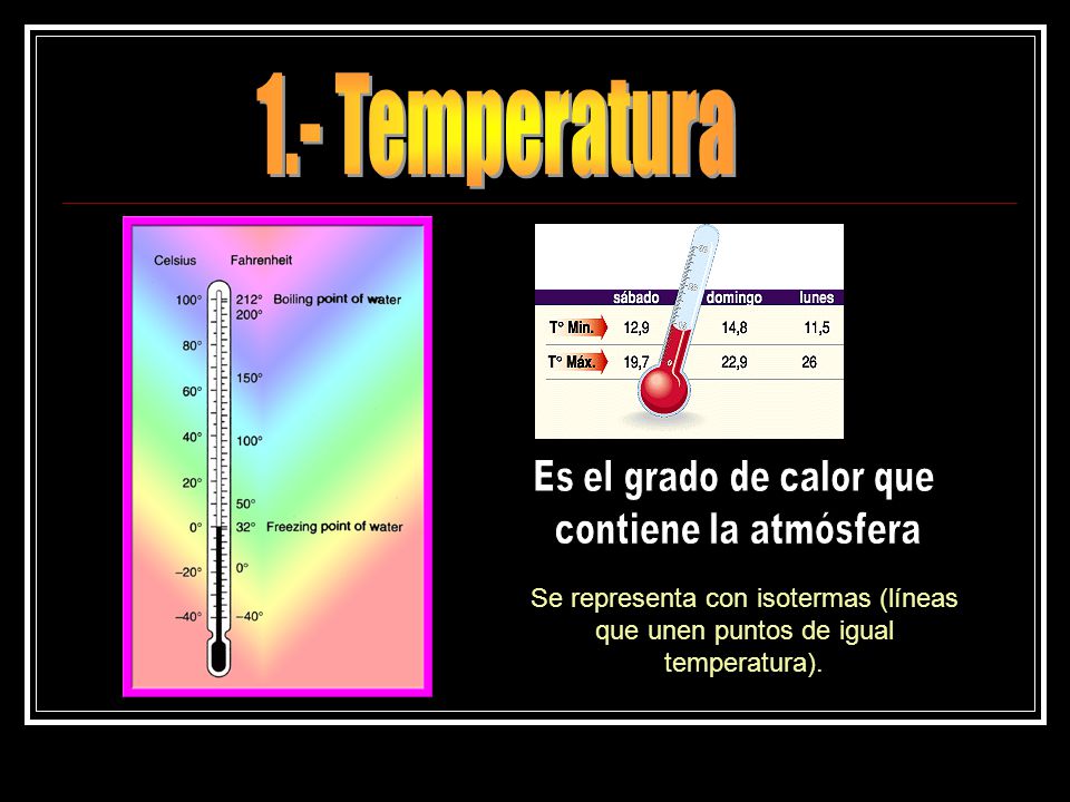 1.- Temperatura Es el grado de calor que contiene la atmósfera