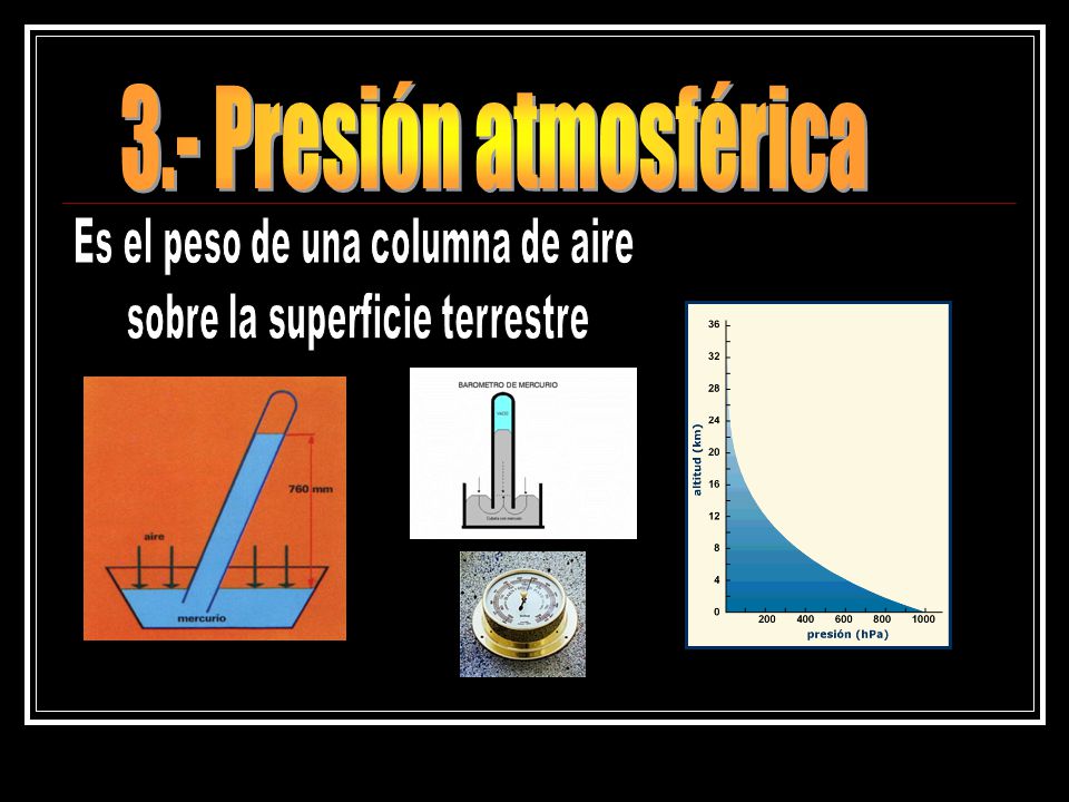 3.- Presión atmosférica Es el peso de una columna de aire