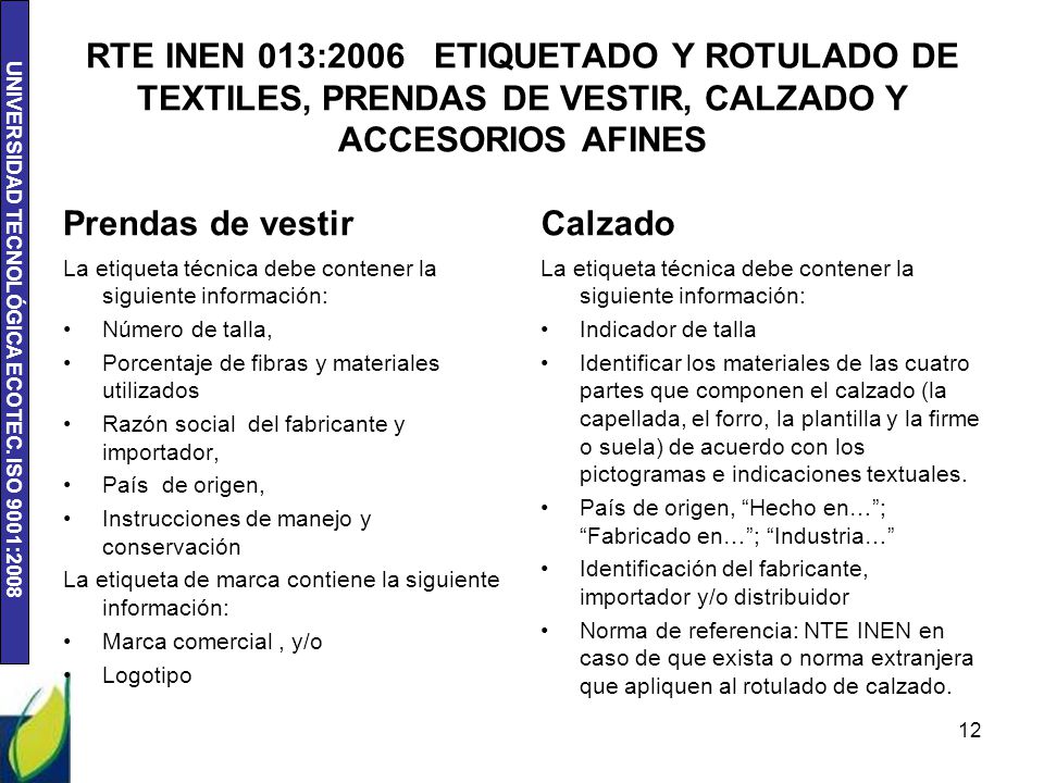 RTE INEN 013:2006 ETIQUETADO Y ROTULADO DE TEXTILES, PRENDAS DE VESTIR, CALZADO Y ACCESORIOS AFINES