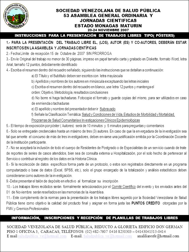 SOCIEDAD VENEZOLANA DE SALUD PÚBLICA 53 ASAMBLEA GENERAL ORDINARIA Y
