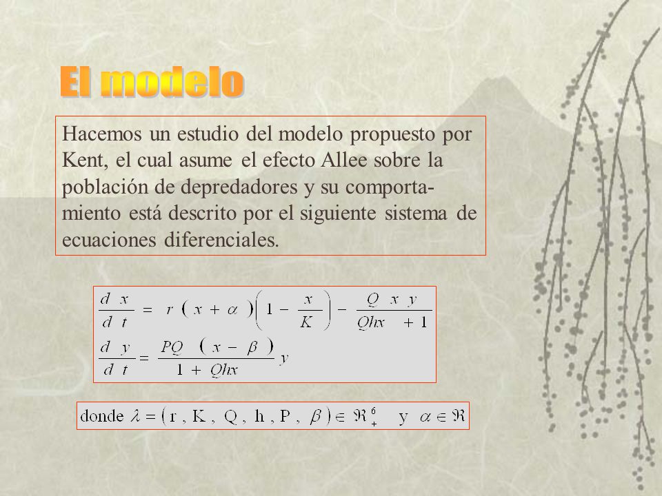 El modelo Hacemos un estudio del modelo propuesto por Kent, el cual asume el efecto Allee sobre la población de depredadores y su comporta-