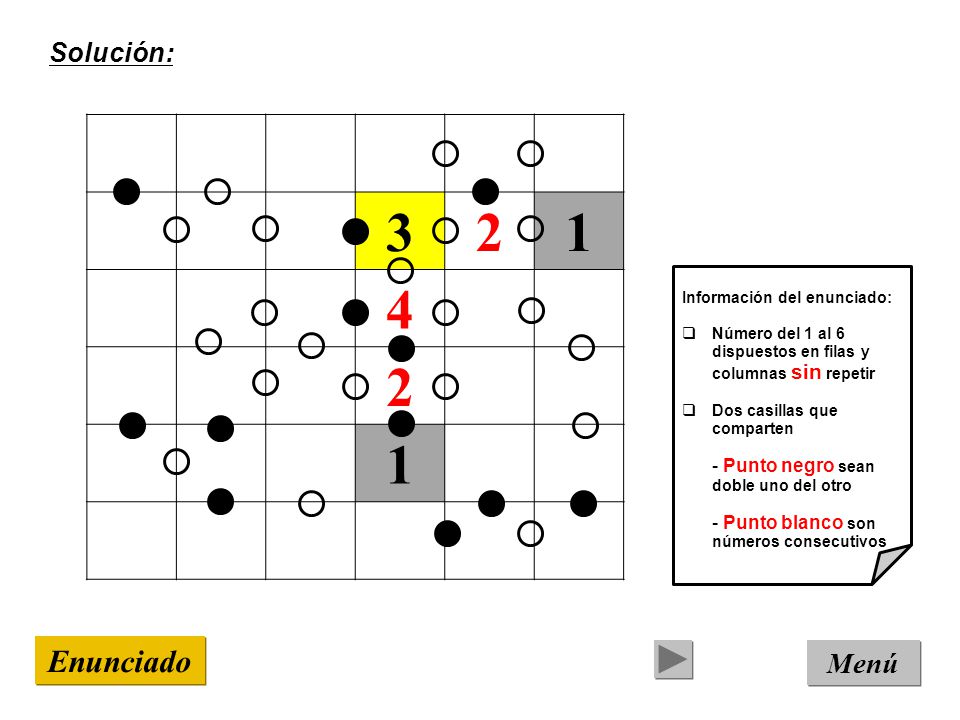 Enunciado Menú Solución: Punto negro sean doble uno del otro