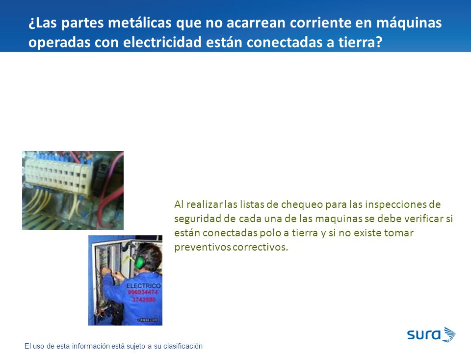 ¿Las partes metálicas que no acarrean corriente en máquinas operadas con electricidad están conectadas a tierra